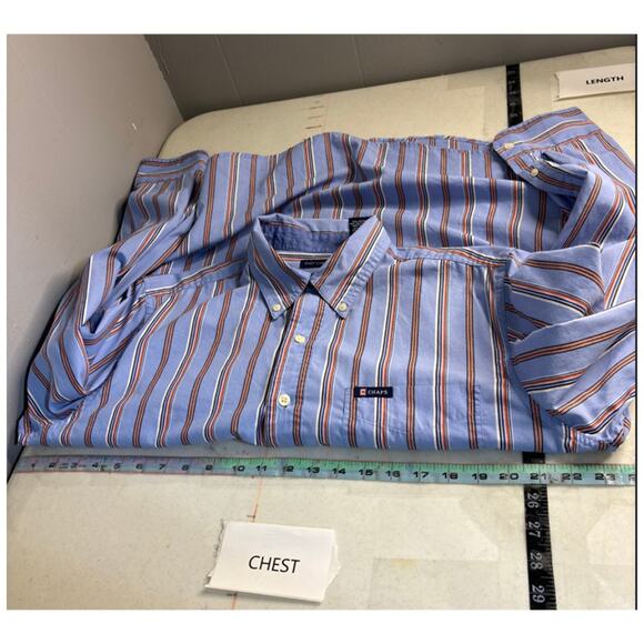 Chaps Mens Size M Blue Striped Button Down Shirt Long Sleeve American Classic - Picture 4 of 13